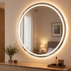 Espelho Grande com LED Redondo 90x90cm Bivolt com Botão Touch Jateado Banheiro Quarto Sala