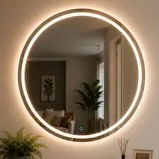Espelho Redondo Grande com LED 3 Cores Bivolt e Botão Touch 80x80cm Decorativo Banheiro Premium