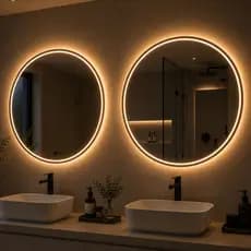 Kit 2 Espelho com Led Mais Forte de 3 cores com Touch Jateado 50x50 Redondo Banheiro Entrega Rapida