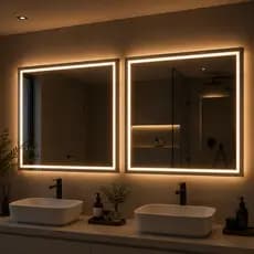 Kit 2 Espelhos Led mais Forte 3 cores Touch 50x50 Jateado Quadrado Premium Banheiro Quarto Sala Cuba