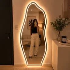 Espelho Grande Com Led 3 Cores e Botão Touch Jateado 90x40 Banheiro Quarto Sala Entrega Rapida