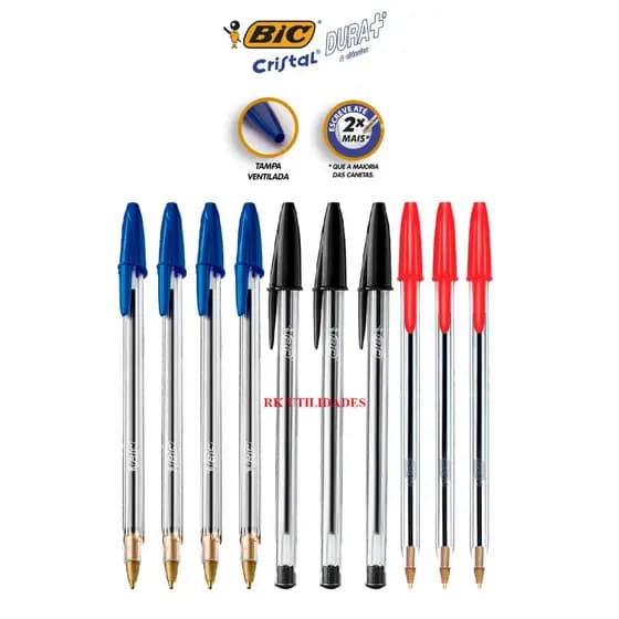 Kit 10 Caneta Bic Cristal Classica DURA + Azul Preta e Vermelha