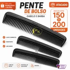 Pente de Bolso Pequeno Preto Cabelo e Bigode Barbearia e Salão Unisex 150 ou 200 und
