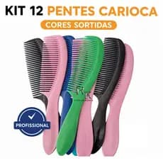 Pente Carioca Profissional Kit com 3 ou 12 Unidades Cores Sortidas Leve e Resistente
