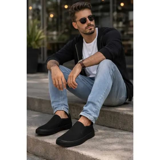 Sapatênis Iate Casual Tênis Slip on Calce Fácil - Esporte Fino - 198 - Preto/Preto - Unissex