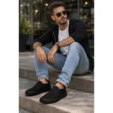 Sapatênis Iate Casual Tênis Slip on Calce Fácil - Esporte Fino - 198 - Preto/Preto - Unissex