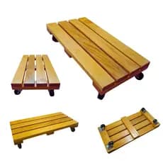 Suporte Para Vaso Jardineira Floreira 20x40cm - De Madeira com Rodinhas Giratórias
