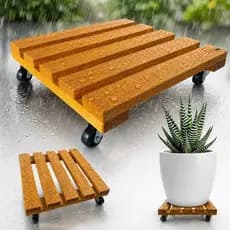 Suporte Para Vaso De Plantas Em Madeira 30x30cm Com Rodinhas Giratórias. (UNIDADE)