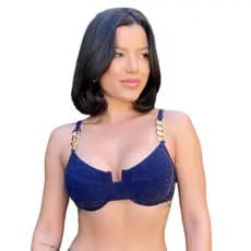 Top Avulso Do Biquini Meia Taça Retrô Brilhante Com Bojo Feminino Alça Corrente