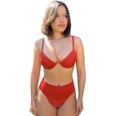 Biquíni Top Levanta Seio Aro Inteiro Com Bojo Removivel Calcinha Cós Alto Hot Pants Moda Feminino