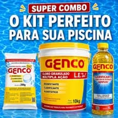 Kit Piscina Genco Cloro 10kg 3 em 1 + Pastilha + Clarificante 1L Água Cristalina