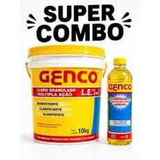 Kit Cloro Genco 10kg 3 em 1 + Clarificante 1L Água Cristalina  Tratamento Completo Piscina
