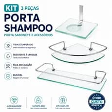 Kit  2 Porta Shampoo Reto e Canto  Porta Saboneteira De Vidro temperado Luxo