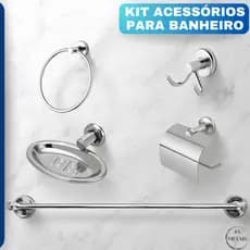 Kit 5 Peças Acessórios Banheiro Completo Inox Aço Escovado Saboneteira Papeleira Porta Toalha Cabide Linha Premium