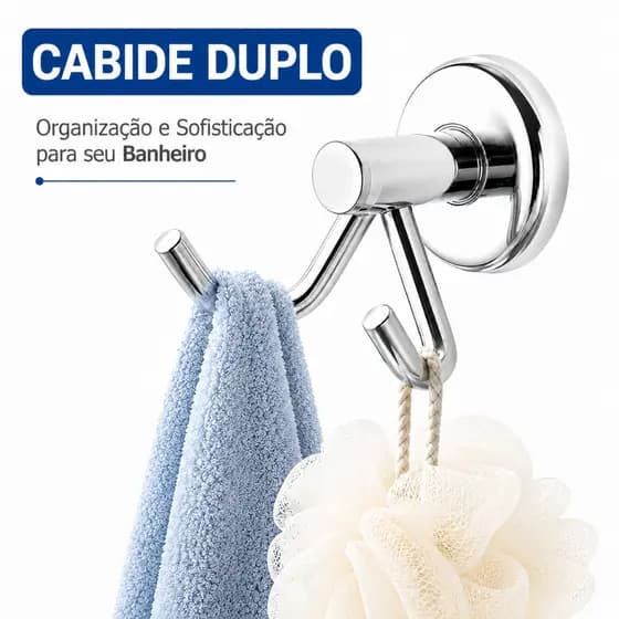 Cabide Duplo Cabideiro Gancho Para Banheiro Lavabo Aço Inox e Alumínio