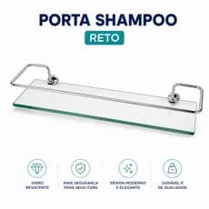 Prateleira Porta Shampoo Reto Vidro Temperado Não Enferruja Linha Premium