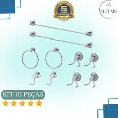 kit acessorios 10 peças para banheiro, lavabo, lavanderia,cabide gancho,porta toalhas banho e rosto