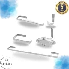 Kit Acessórios Banheiro 5 Peças | Quadrado | Linha Premium | Direto Fábrica | Inox Alumínio | Resistente | Não Enferruja