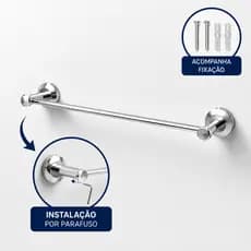 Porta Toalha De Banho Inox 48cm Para Banheiro Haste e Canoplas Fixação Dupla