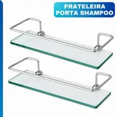 Kit 2 Porta Shampoo de Alumínio Com Base de Vidro Reto Suporte Prateleira