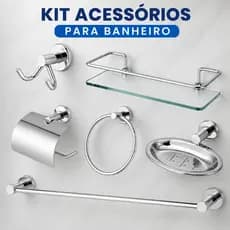 Kit Banheiro 5 Peças + Porta Shampoo Reto | Vidro Incolor | Linha Premium | Direto Fábrica | Qualidade 4A Metais