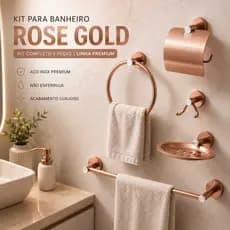 Kit 5 Peças Acessórios Banheiro Luxo Rose Gold Ouro Rosa Inox Premium Completo Parede Resistente