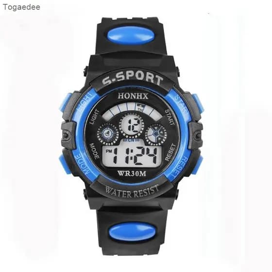 Relógio De Pulso Infantil À Prova D 'Água De Quartzo Digital Com Alarme Led Azul