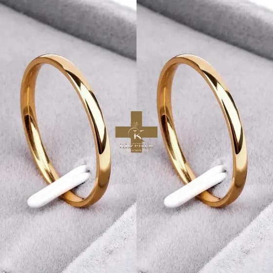 Par De Aliança Aço Dourado 3mm Fina Namoro Compromisso ALN22
