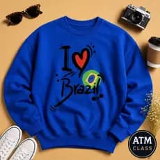 Moletom Casual Unissex I love Brasil Azul Royal Blusa Premium Envio Rapido