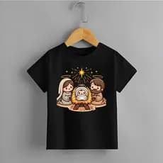 Camiseta T-shirt Blusa Infantil Manga Curta Estamp Estrela Dourada Manjedoura Religiosa Cristã