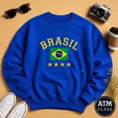 Camiseta Moletom Unissex Brasil 5 Estrelas Copa Torcedor Blusa de Frio Azul Envio Imediato