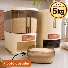 Kit Dispenser Arroz Grãos Cereais Organizador Alimentos 5kg Armazenamento Pote para Cozinha + Copo