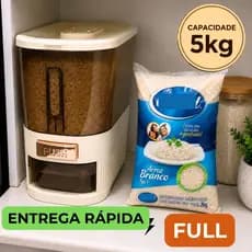 Kit Pote Dispenser para 5kg Arroz Feijão e Grãos + Copo Medidor Organizador Alimentos Armazenamento