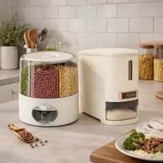Kit 2 Dispenser - Giratorio 6 Divisorias + Dispenser 5kg Para Arroz Cereal Raçao Oganizar Armazenar Alimentos Com Copo