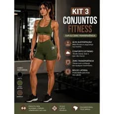 KIT Com 3 Conjunto Fitnes Com Bolso Lateral Look Treino Academia Treino Exersicios Corrida KIT COM 3