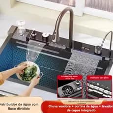 kit Cuba Cozinha Gourmet Luxo Aço Inox 304 Preto Com Acessórios Conjunto de torneiras 75cm-Para entrega imediata