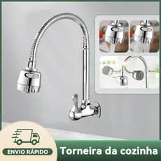 Torneira Gourmet Cozinha Parede Pia Cano Flexível Inox 1/4 de volta