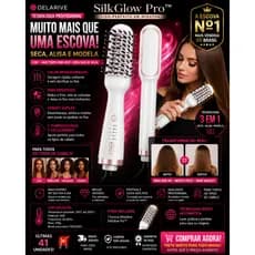 Escova Alisadora Profissional SilkGlow Pro™ Bivolt Anti Frizz BRANCA 5 Temperaturas