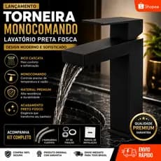 Torneira Monocomando Lavatório Preta Fosca Cascata Design Moderno -ALTO LUXO