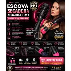 Escova Secadora Alisadora 3 Em 1 Profissional Delarive Íons Negativos Anti Frizz Bivolt