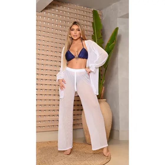 Saida de Praia Kimono + Calça Maldivas em Tule