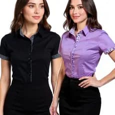 Kit Camisa Social Feminina Manga Curta Preto Lilás 2 Un Camisa Feminina