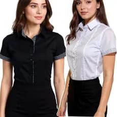 Kit Camisa Social Feminina Manga Curta Preto Branco 2 Un Camisa Feminina