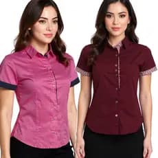 Kit Camisa Social Feminina Manga Curta Bordô Rosa 2 Un Camisa Feminina