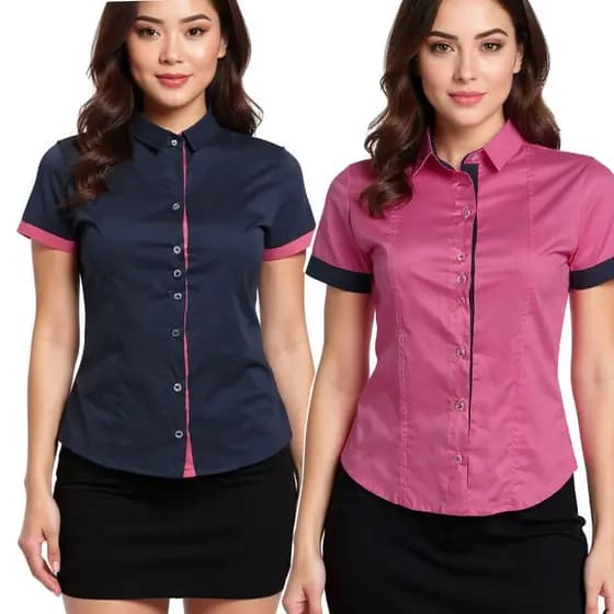 Kit Camisa Social Feminina Manga Curta Azul Rosa 2 Un Camisa Feminina