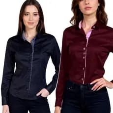 Kit Camisas Femininas Manga Longa Preto Bordo