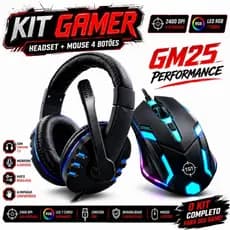 Headset Fone Gamer + Mouse 4 Botões 3200 dpi LED RGB, PS4, PS5, XBOX, PC GAMER, Jogos