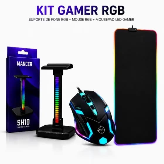 Suporte De Fone De Ouvido RGB Com Sensor de Música+Mouse Gamer LED RGB 4 Botões 2400dpi