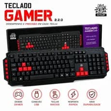 Teclado Gamer Sem LED Pc Notebook 5+ Start 2.0 Preto/Vermelho com Fio USB