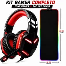 Fone Headest Gamer Led RGB+Mouse Pad 80x30cm Led RGB